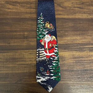 Silk Made in USA Christmas Snowy Santa Tie NWT